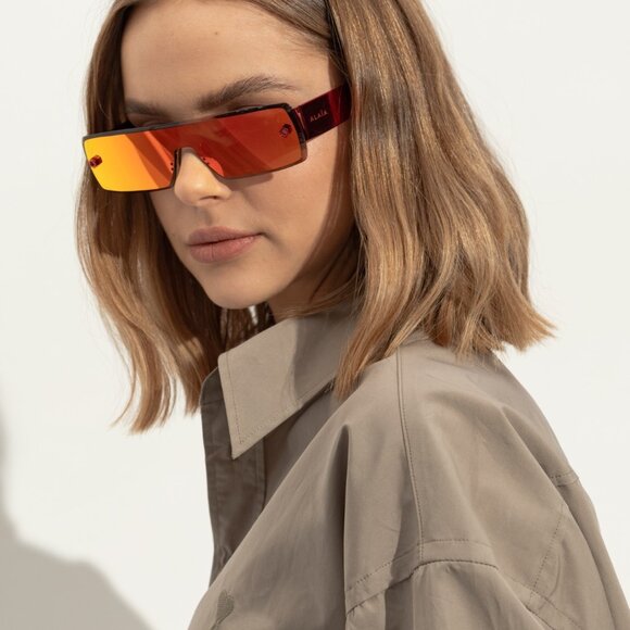 ALAIA Rectangular Sunglasses in Red metallic metal mirror designed - Picture 1 of 12